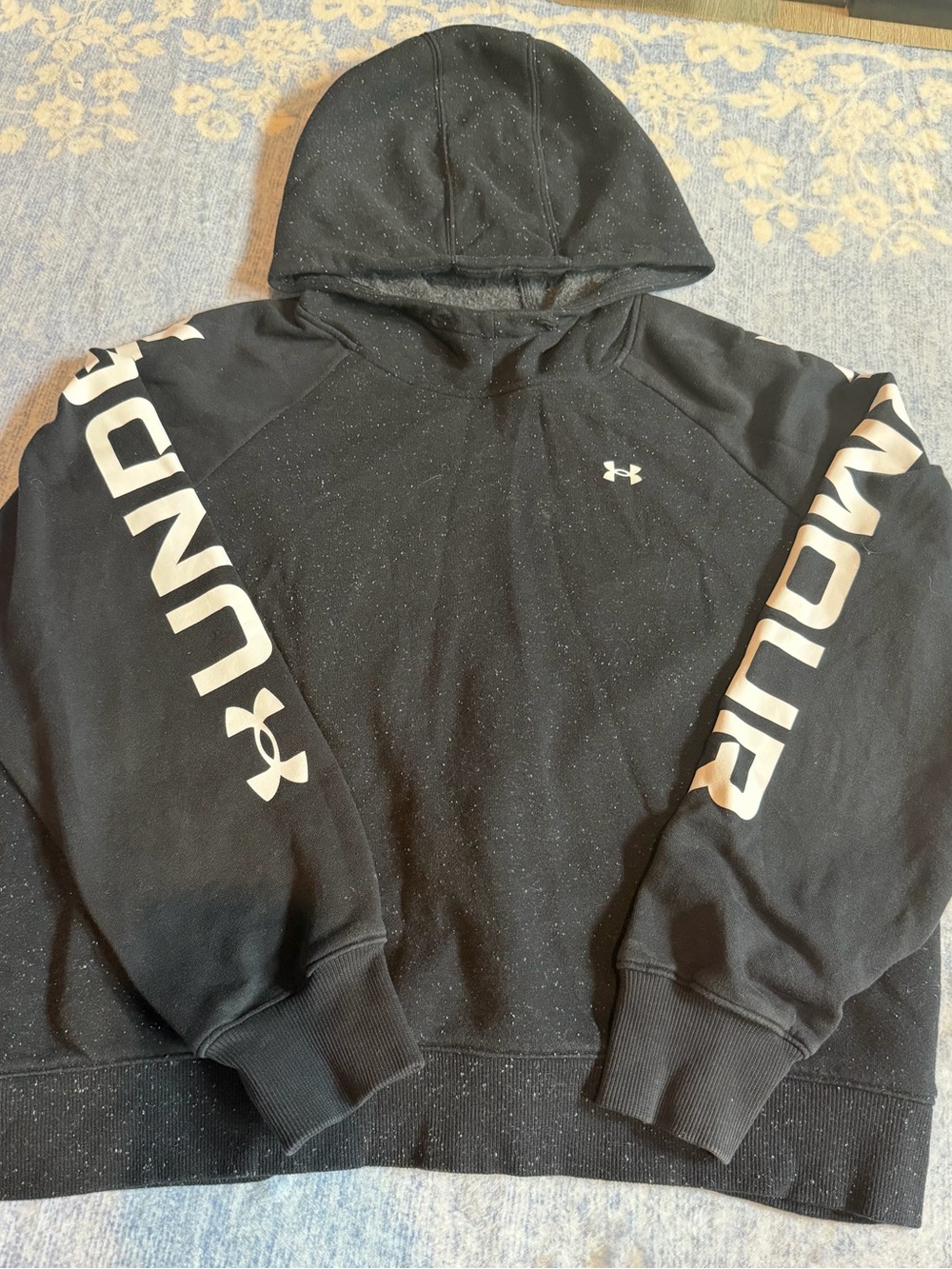 Under Armour Black Speckle Pullover Hoodie with White Sleeve Logo